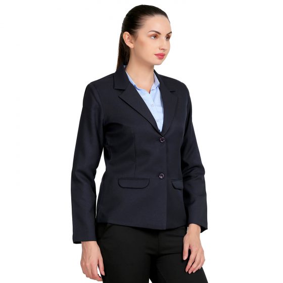 Women’s Regular Fit Formal Navy Poly Cotton Blazer – ZX3